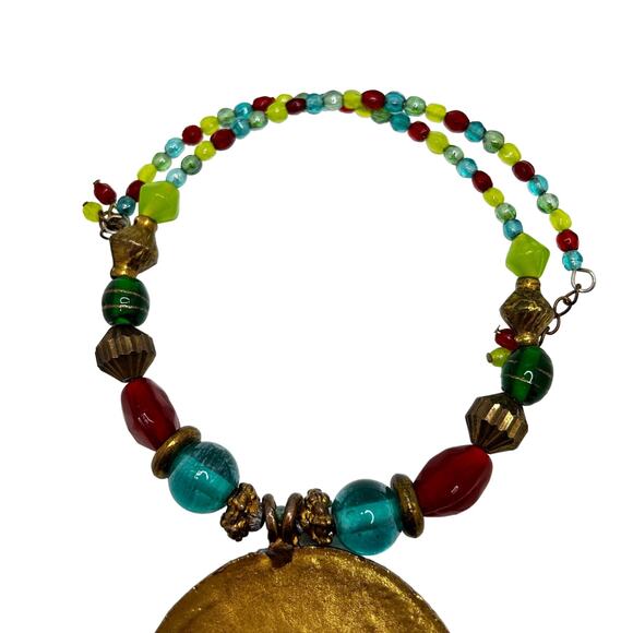 VTG Y2K Boho Chic Enameled Brass Medallion Choker Necklace Artsy Bohemian - Picture 7 of 7